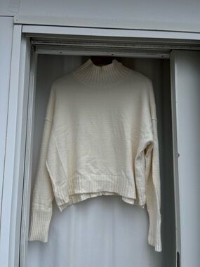 Free People Cream Mock Neck Cropped Knit Sweater